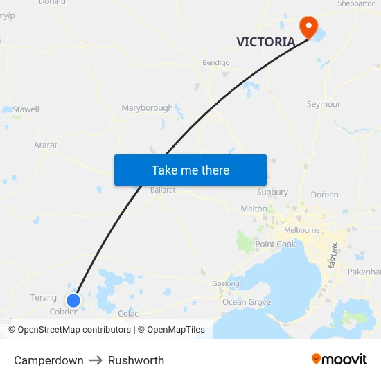 Camperdown to Rushworth map
