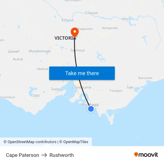 Cape Paterson to Rushworth map