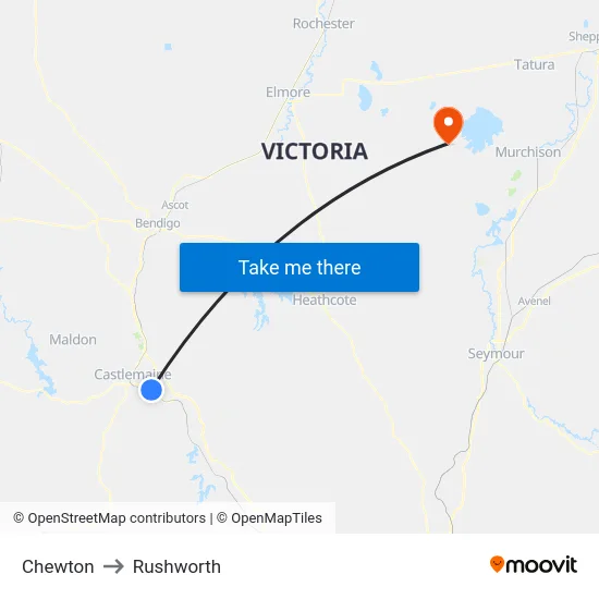 Chewton to Rushworth map