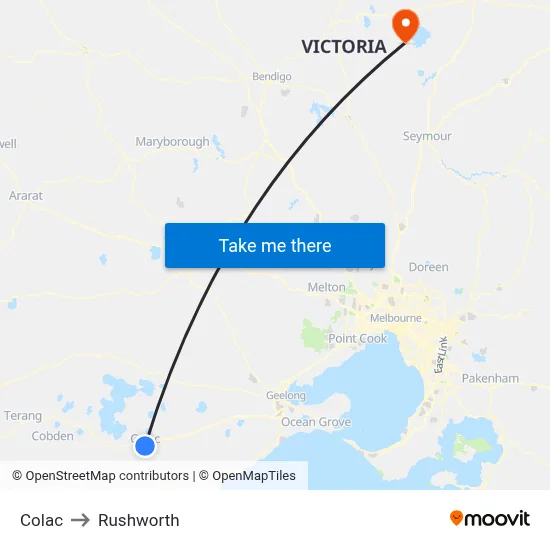 Colac to Rushworth map
