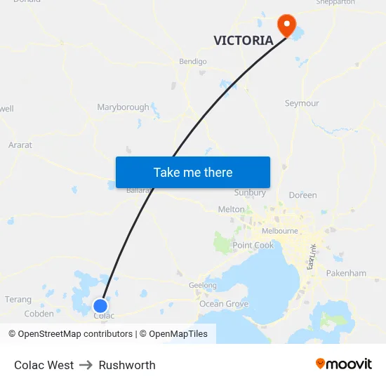 Colac West to Rushworth map