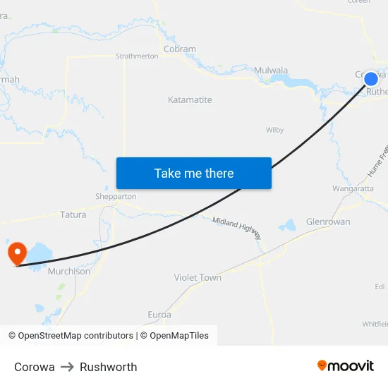 Corowa to Rushworth map