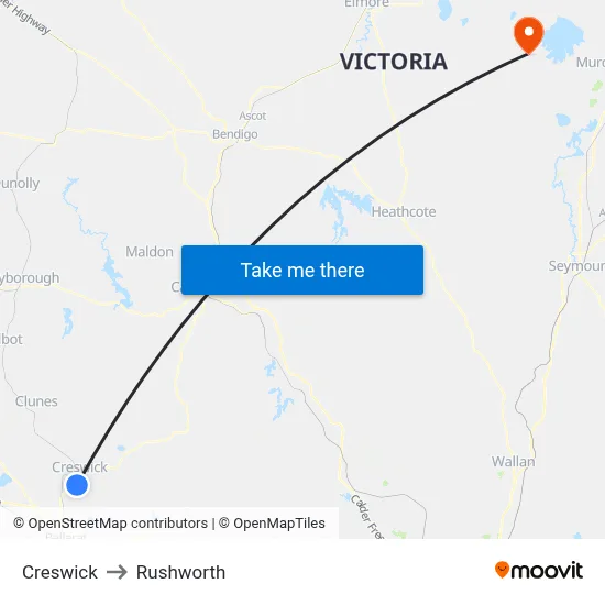 Creswick to Rushworth map