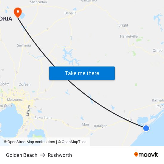 Golden Beach to Rushworth map