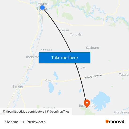 Moama to Rushworth map