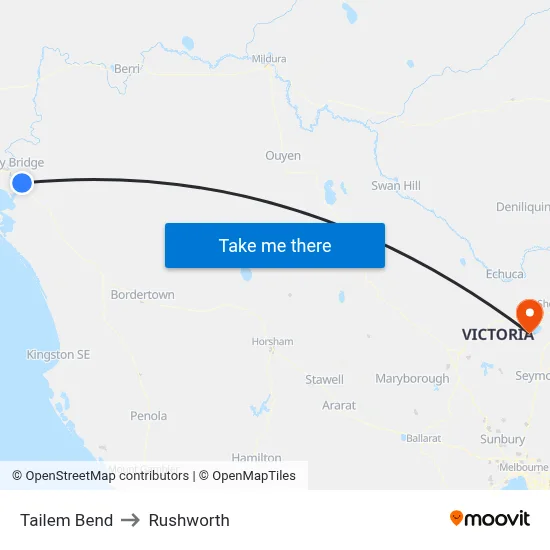 Tailem Bend to Rushworth map