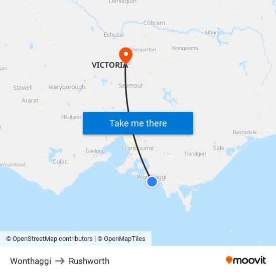 Wonthaggi to Rushworth map