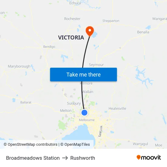 Broadmeadows Station to Rushworth map