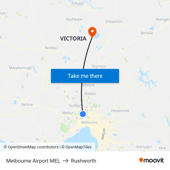 Melbourne Airport MEL to Rushworth map