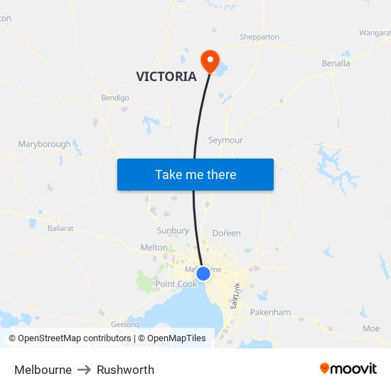 Melbourne to Rushworth map