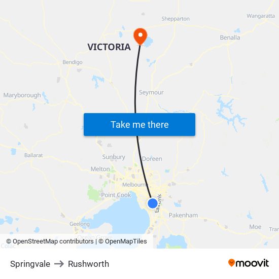 Springvale to Rushworth map