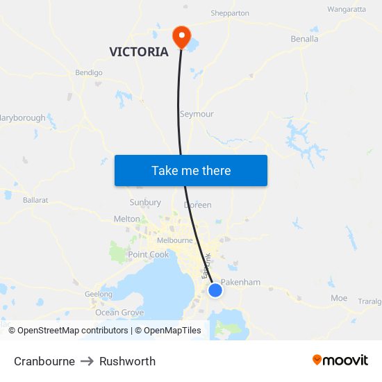 Cranbourne to Rushworth map