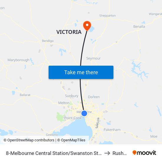 8-Melbourne Central Station/Swanston St (Melbourne City) to Rushworth map