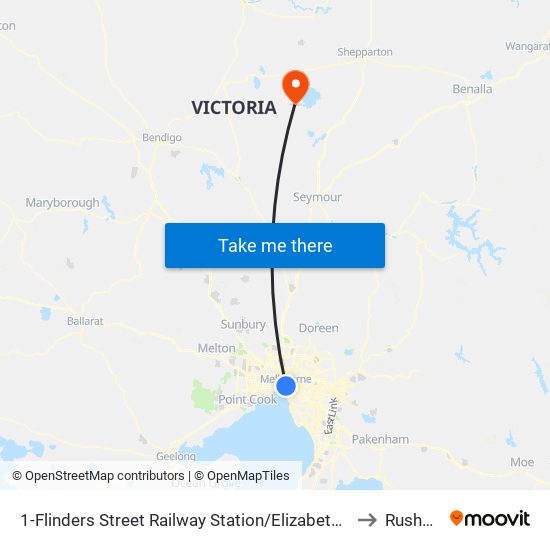 1-Flinders Street Railway Station/Elizabeth St (Melbourne City) to Rushworth map