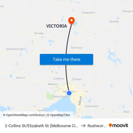 2-Collins St/Elizabeth St (Melbourne City) to Rushworth map