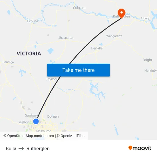 Bulla to Rutherglen map