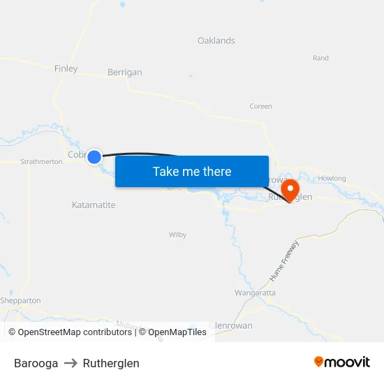 Barooga to Rutherglen map