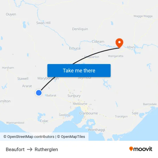 Beaufort to Rutherglen map