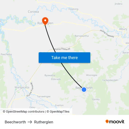 Beechworth to Rutherglen map