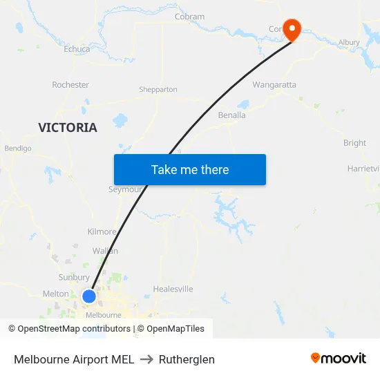 Melbourne Airport MEL to Rutherglen map