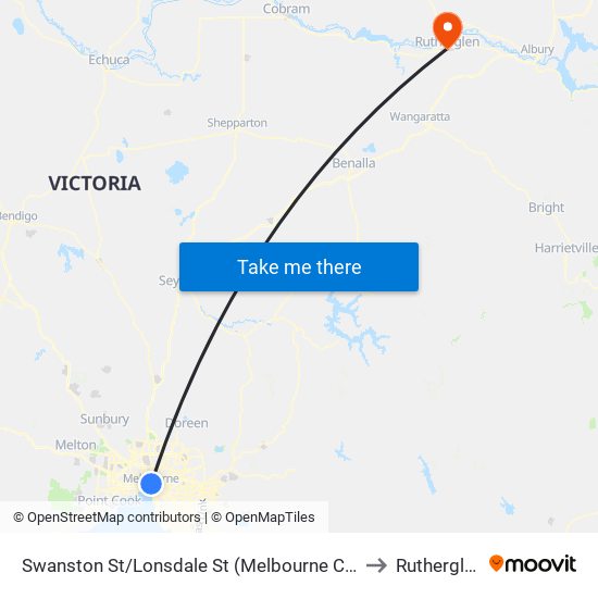 Swanston St/Lonsdale St (Melbourne City) to Rutherglen map