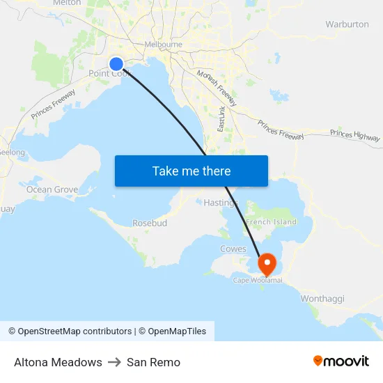 Altona Meadows to San Remo map