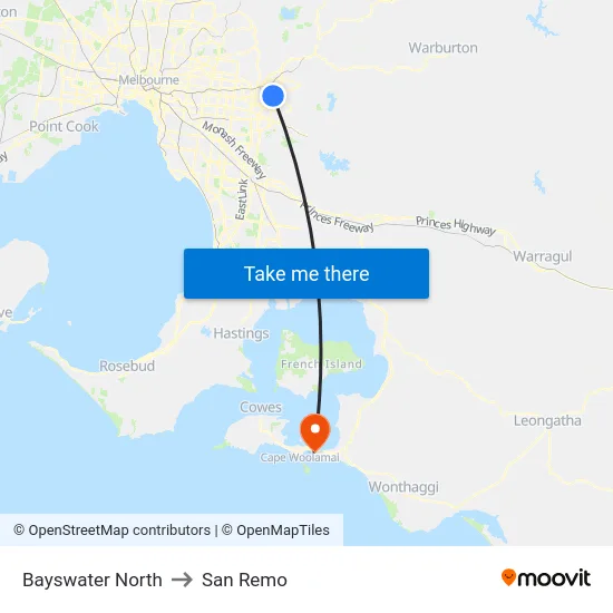 Bayswater North to San Remo map