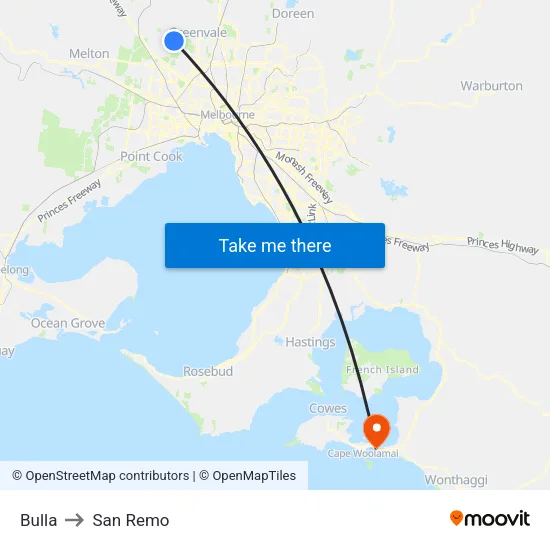 Bulla to San Remo map
