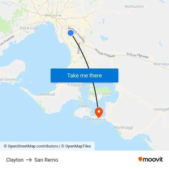Clayton to San Remo map