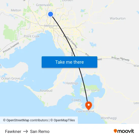 Fawkner to San Remo map