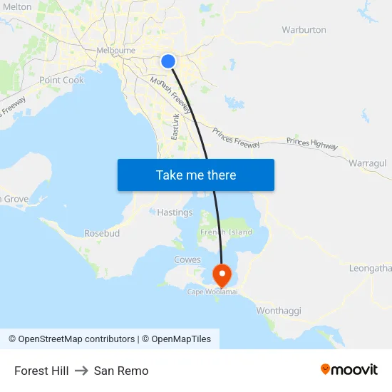 Forest Hill to San Remo map