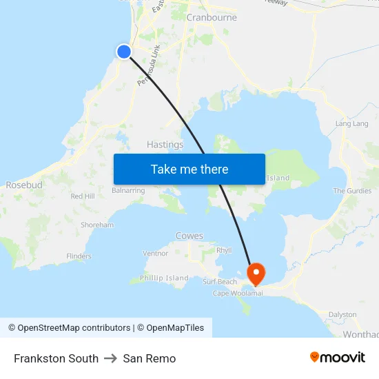 Frankston South to San Remo map