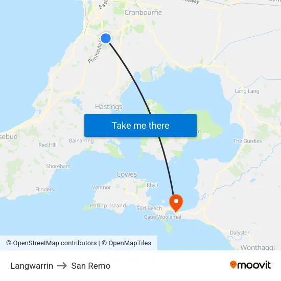 Langwarrin to San Remo map