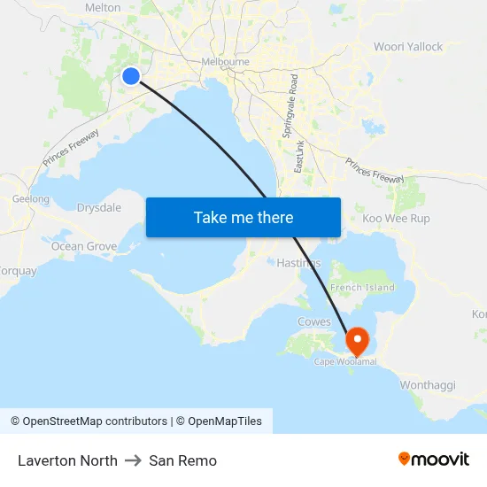 Laverton North to San Remo map