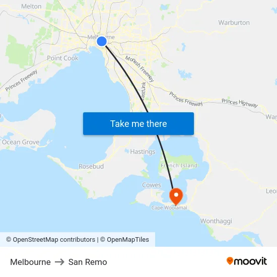 Melbourne to San Remo map