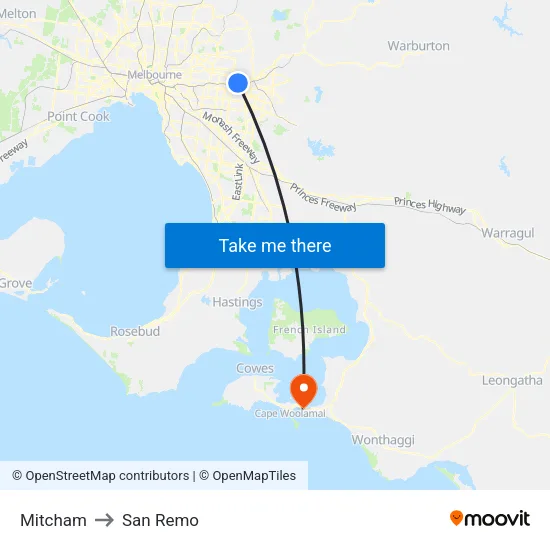 Mitcham to San Remo map