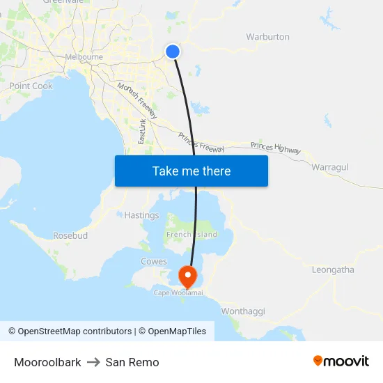 Mooroolbark to San Remo map
