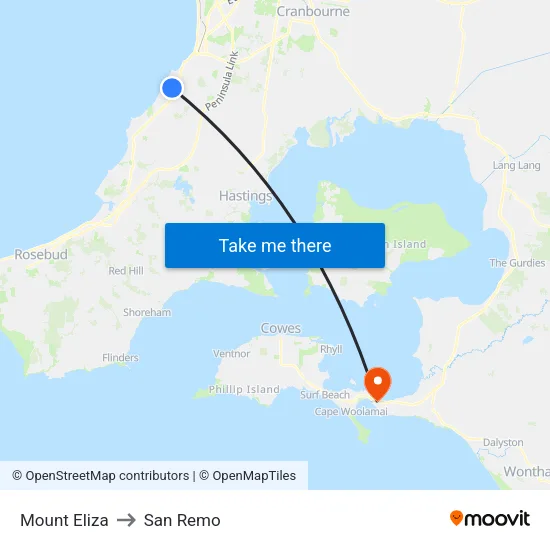 Mount Eliza to San Remo map
