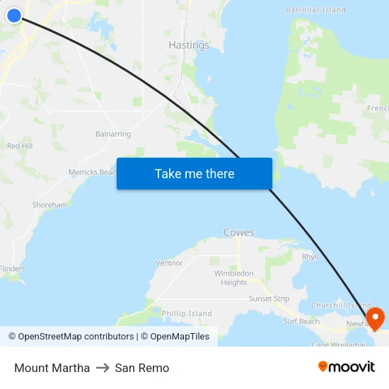 Mount Martha to San Remo map