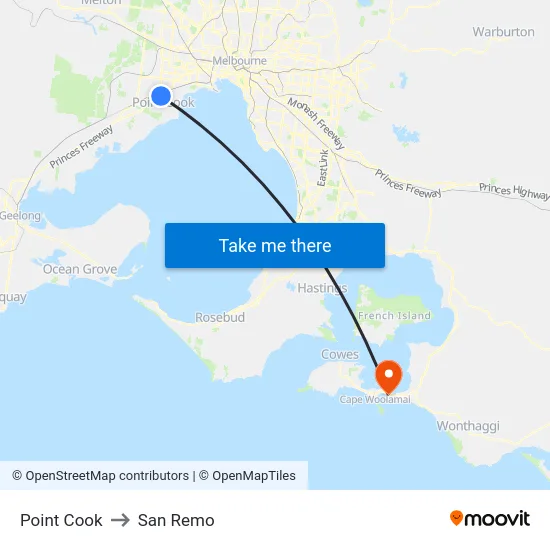 Point Cook to San Remo map