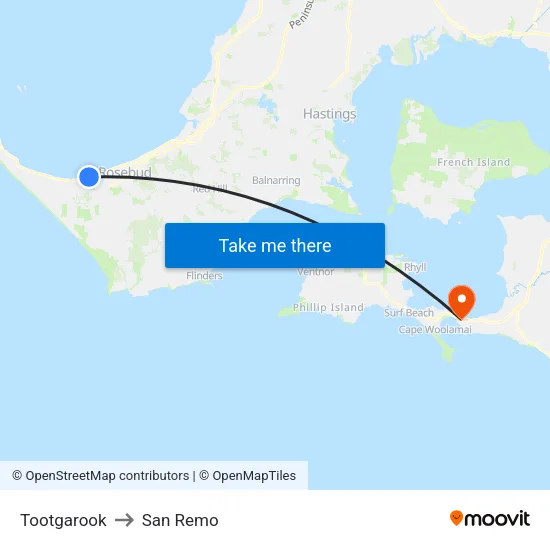 Tootgarook to San Remo map