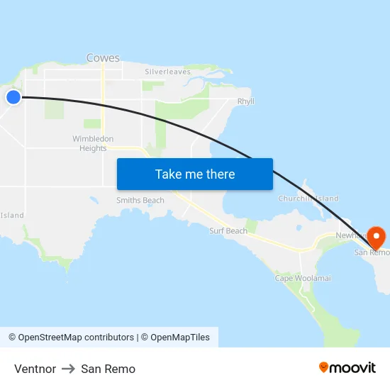 Ventnor to San Remo map