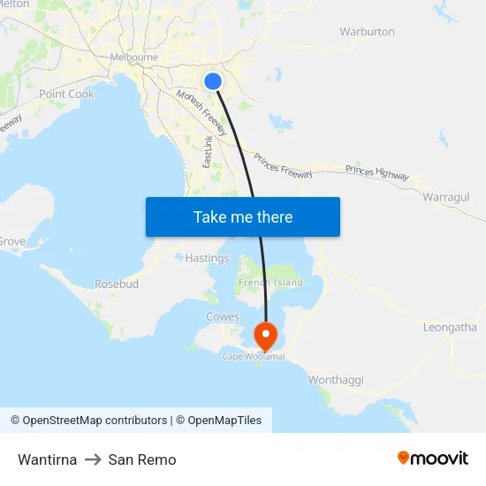 Wantirna to San Remo map