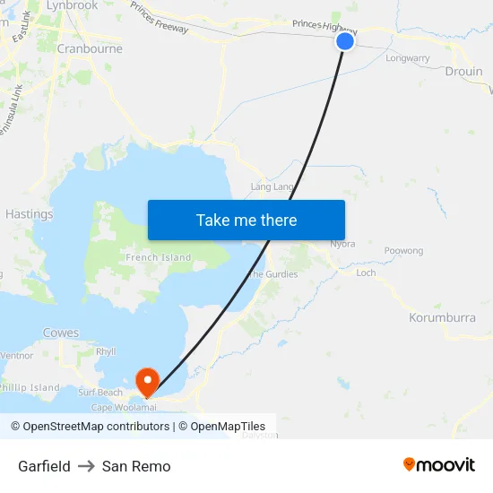Garfield to San Remo map
