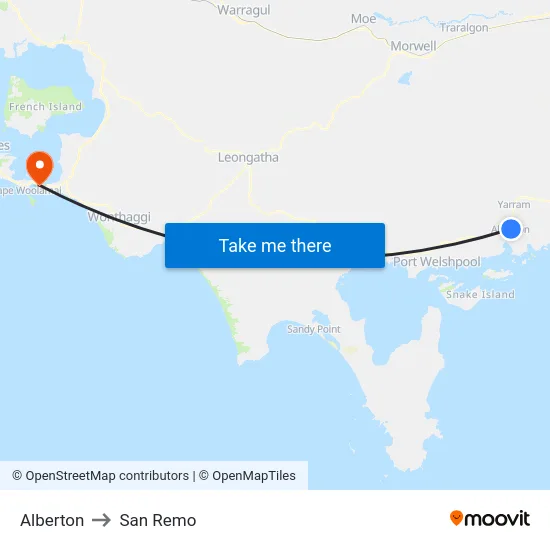 Alberton to San Remo map