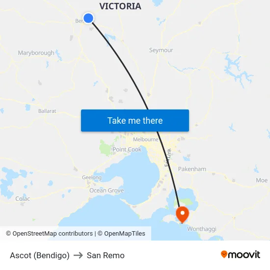 Ascot (Bendigo) to San Remo map