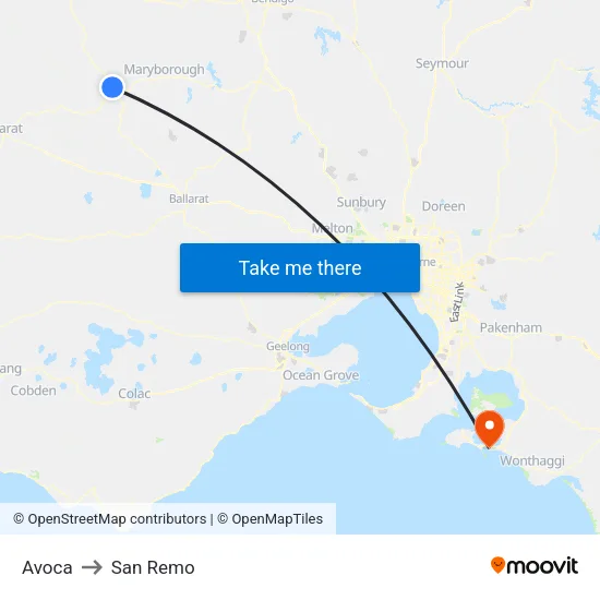 Avoca to San Remo map