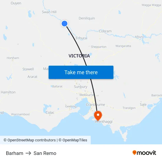 Barham to San Remo map