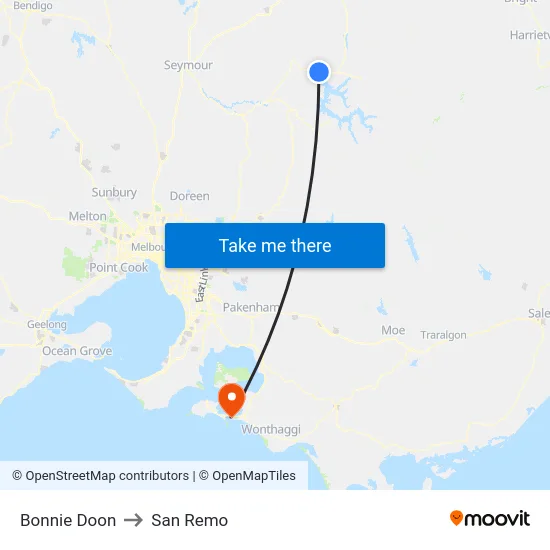 Bonnie Doon to San Remo map