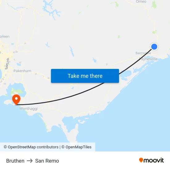 Bruthen to San Remo map